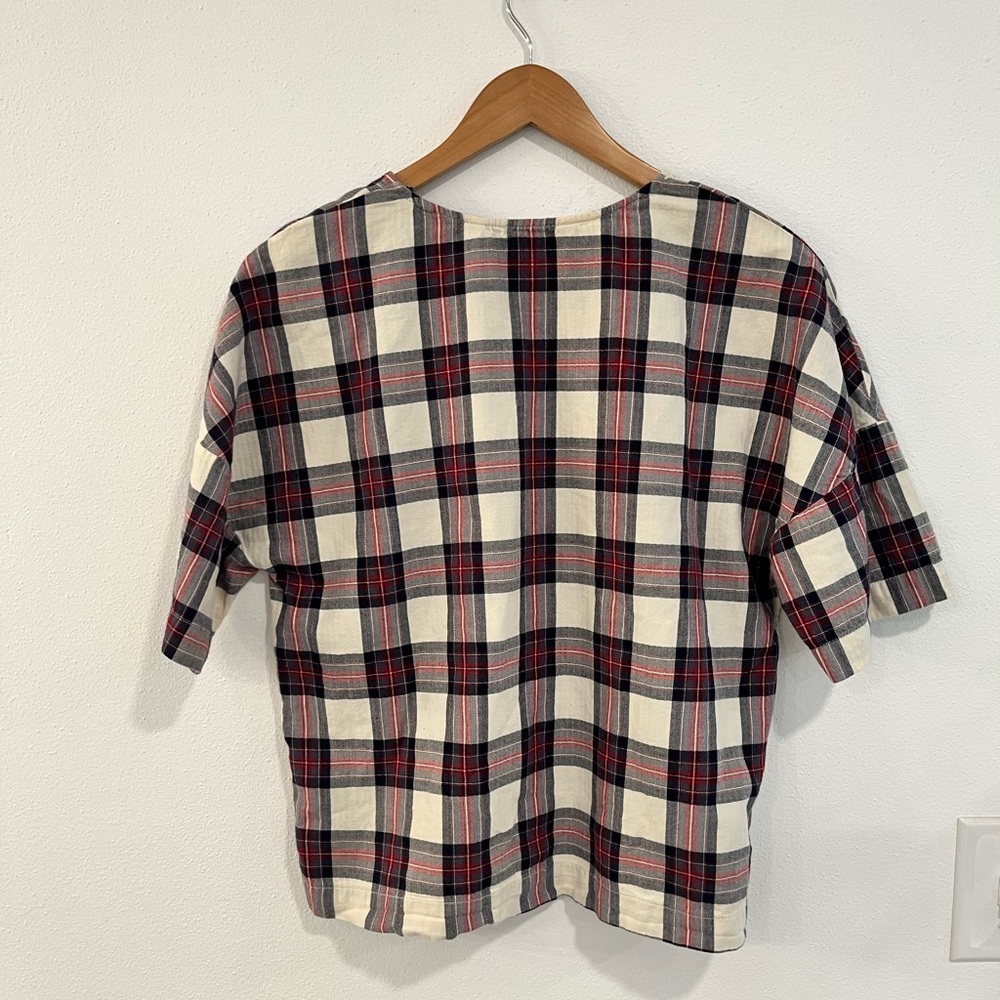 ZARA plaid short sleeve holiday top with side button detail size XS - Picture 7 of 9